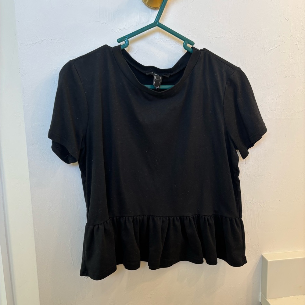 Black Ruffle Hem Women's Top